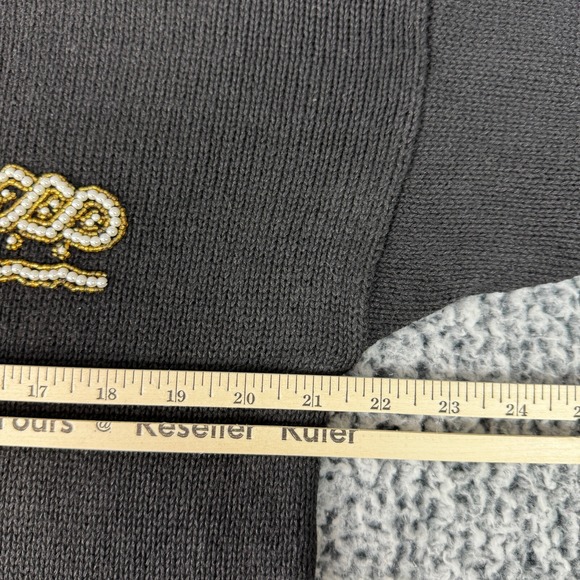 Victoria Harbour Vintage Sweater Black Knit Pullover Beige Gold Bead Design Sz L - Picture 14 of 16